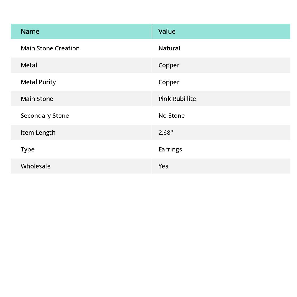 Pink Rubillite Handmade Copper Wire Wrap Jewelry Earring 2.68" m2H85