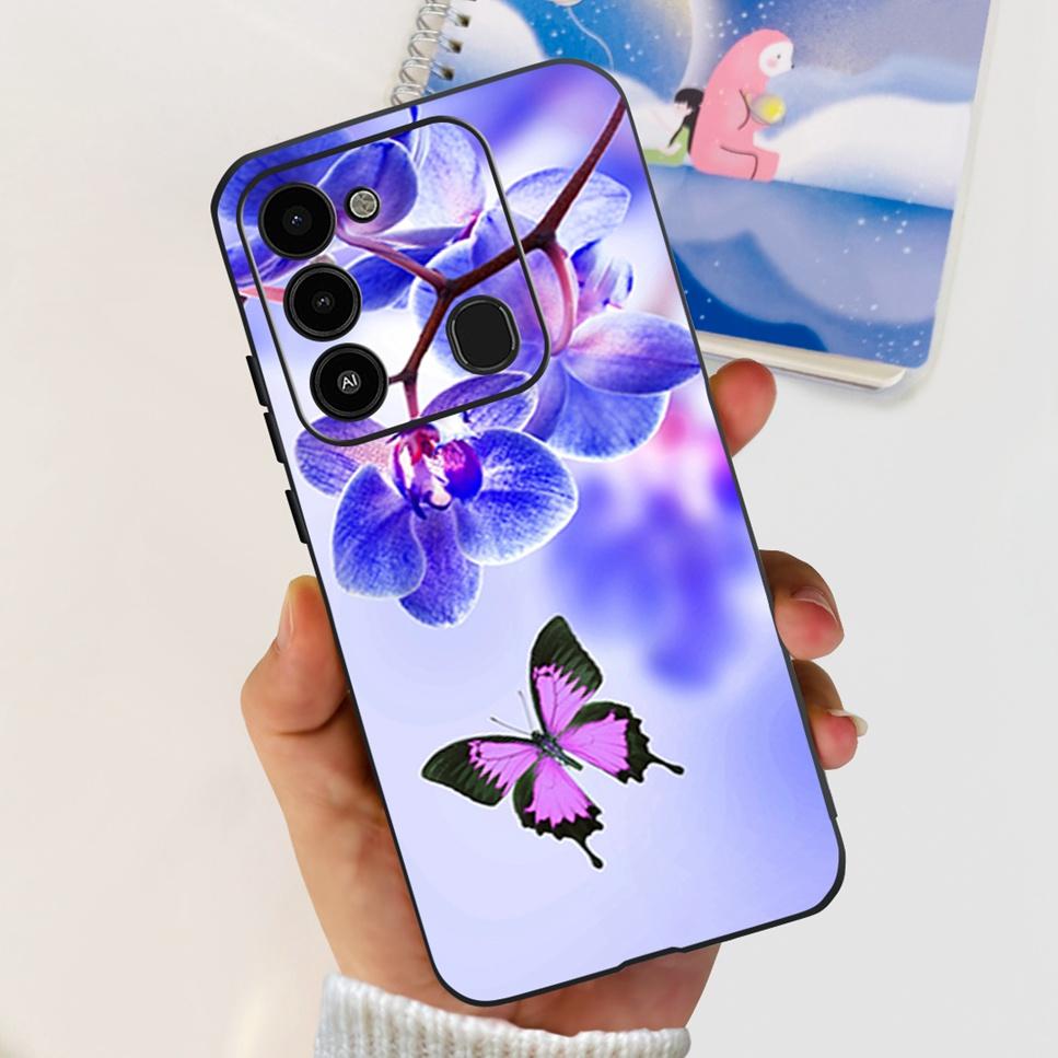 Чехол для Tecno Spark GO 2022 KG5 Мягкий Силикон Милый Кот Чехол для Телефона Для Tecno SparkGO 2022 6.52" Роскошные Цветы Любви Чехлы Funda