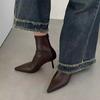 Brown Short Boots 2025 Autumn and Winter New European and American Retro Versatile Internet Celebrity Thin Boots Thin Heel Pointed High Heel Shor