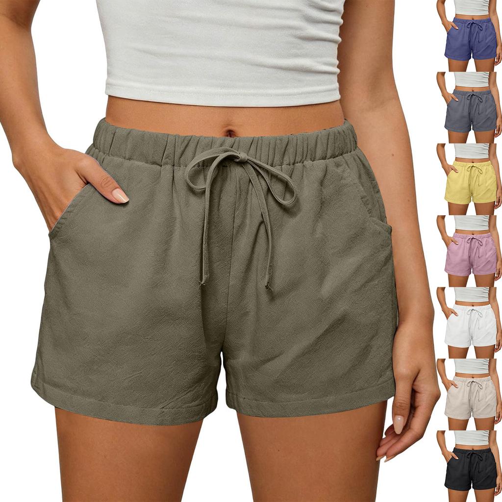 Womens Shorts Casual Elastic High Waisted Drawstring Shorts With Pockets