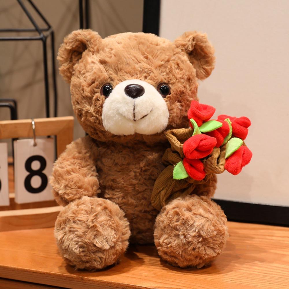 Red Heart Bear Plush Toy 16/25CM Bear Wear Rose Doll Creative Love Bear Doll Home Decoration