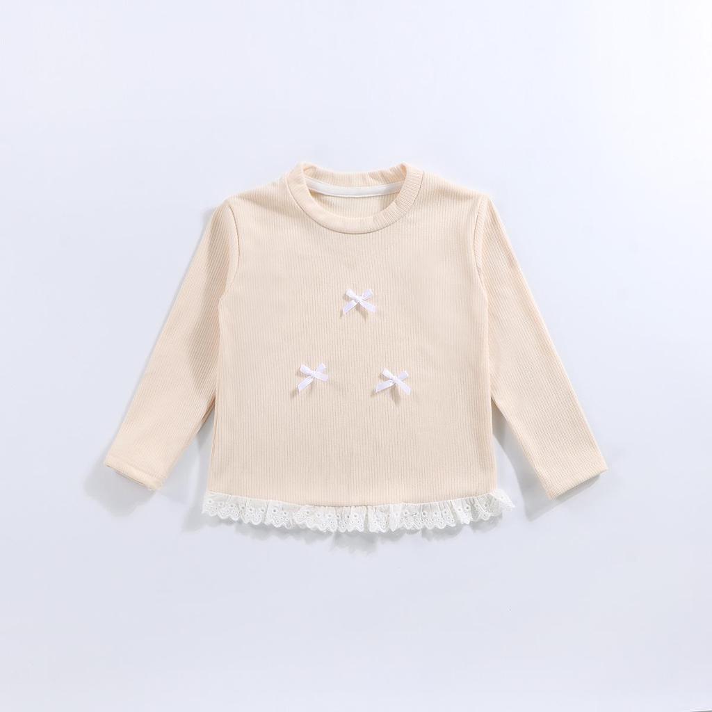 Girls' Spring Lace Bow Long Sleeve Top – Korean Style Round Neck Outerwear