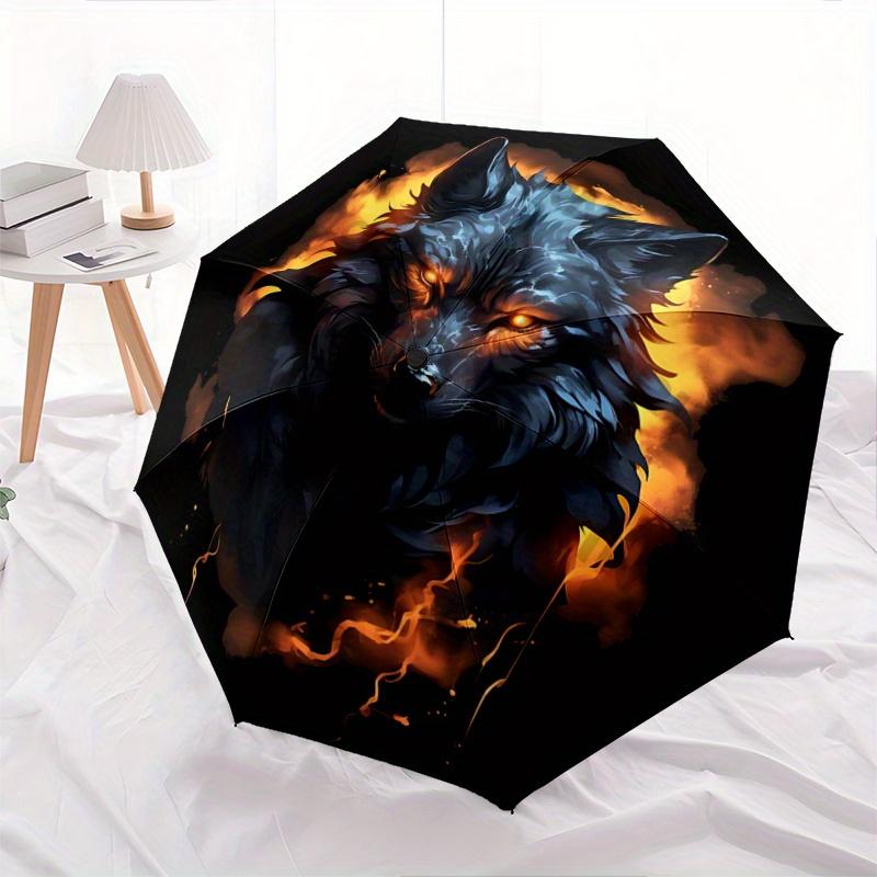 1pc Flaming Wolf Durable Cartoon Folding Umbrella, Portable Compact Umbrella for Men and Women R092