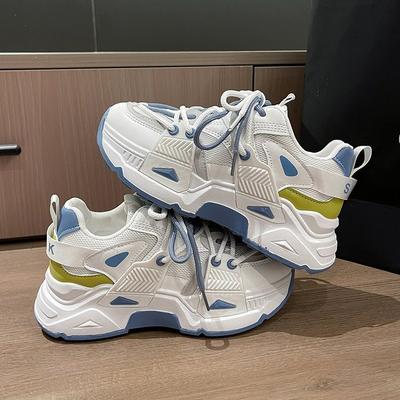 Весна 2024 новые маффины толстая подошва круглый носок шнуровка увеличивающие рост женские туфли цветовая гамма тренд повседневные спортивные папины кроссовки женские