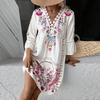 Летняя женская ажурная кружевная лоскутная богемная одежда с тремя рукавами, свободная, с V-образным вырезом, с принтом, плиссированная, длиной до колена