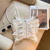 Sleeveless Satin Lace-up Corset Mesh Transparent Slim Crop Tops Elegant Suspender Vest  Travel