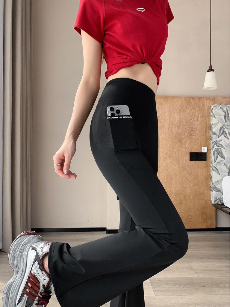 2025 Slim Fit Mesh Micro-Flare Pants with Pocket & Tummy Control