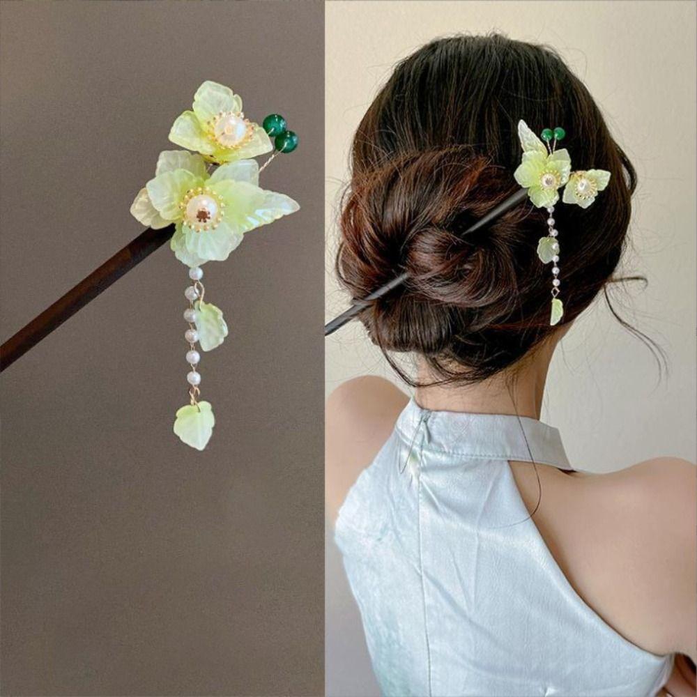 National Style Vintage Winding Flower Hairpin Classical Handmade Wooden Hair Stick Elegant Chinese Style Hanfu Headwear Women