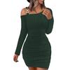Женское осенне-весеннее платье вязаное на одно плечо облегающее эластичное с косым вырезом однотонное с завышенной талией не дающее усадку с длинным рукавом мини