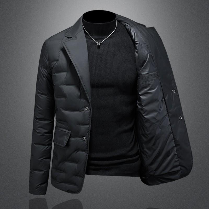 Mens Winter Down Jacket With Notched Lapel Casual Warm Outerwear 86-90% White Duck