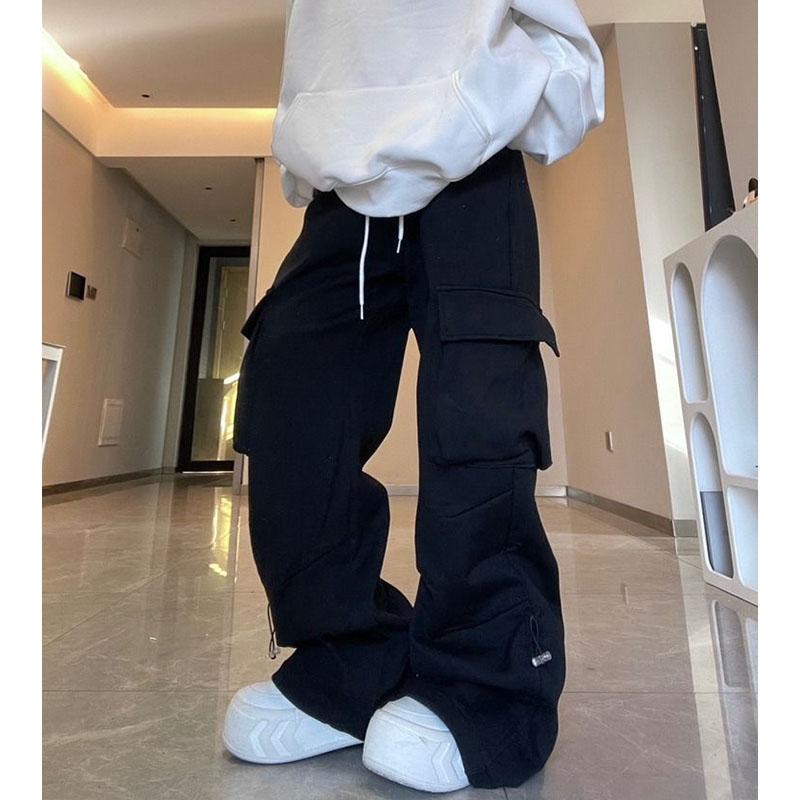 Женская одежда, винтажные мешковатые спортивные штаны, брюки-карго, серые, весенне-осенние, новые прямые повседневные брюки с широкими штанинами, большой карман, 2024