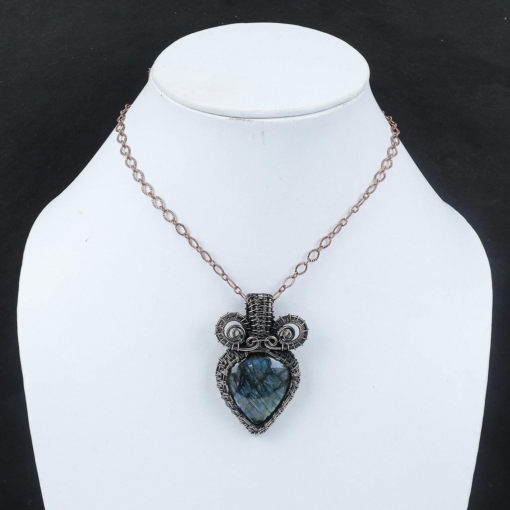 Подвеска из лабрадорита с драгоценным камнем, медная проволока, кулон, медные украшения, кулон ручной работы, подарок на годовщину, кулон из лабрадорита, ювелирные изделия из проволоки