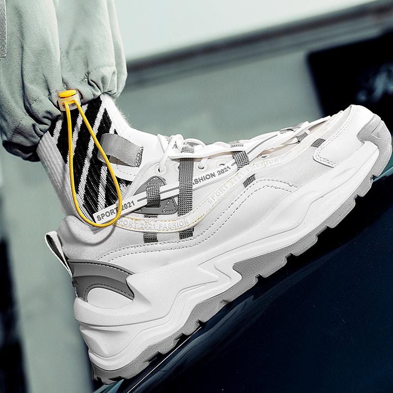 Новые толстые подошвы повышают индивидуальность модной обуви для мужчин, студентов, спортивных нескользящих кроссовок с амортизацией для подростков