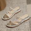Fashion Flat Sandals Summer New Round Head Open Toe Crystal Fine with Soft Sole Anti-slip Wear-resistant Low Heel Slippers