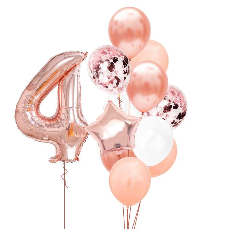 12 шт., номер из фольги, розовое золото, латексные шары, украшение для дня рождения, для детей, для маленьких девочек, 1st, 1, 2, 3, 4, 5, 6, 7, 8, 9, один год