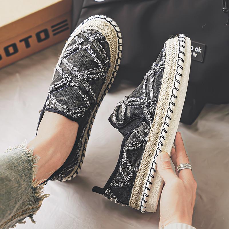 2024 Новые черные мокасины мужские модные туфли ручной работы на плоской подошве мужские повседневные парусиновые туфли дышащие рыбацкие эспадрильи мужские туфли без застежек