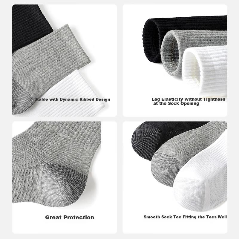 [Coolmax] Men's Socks, 3 Pairs, Cotton, Odor-Resistant, Sweat-Absorbing, Casual Mid-Calf Socks, Athletic Cotton Socks