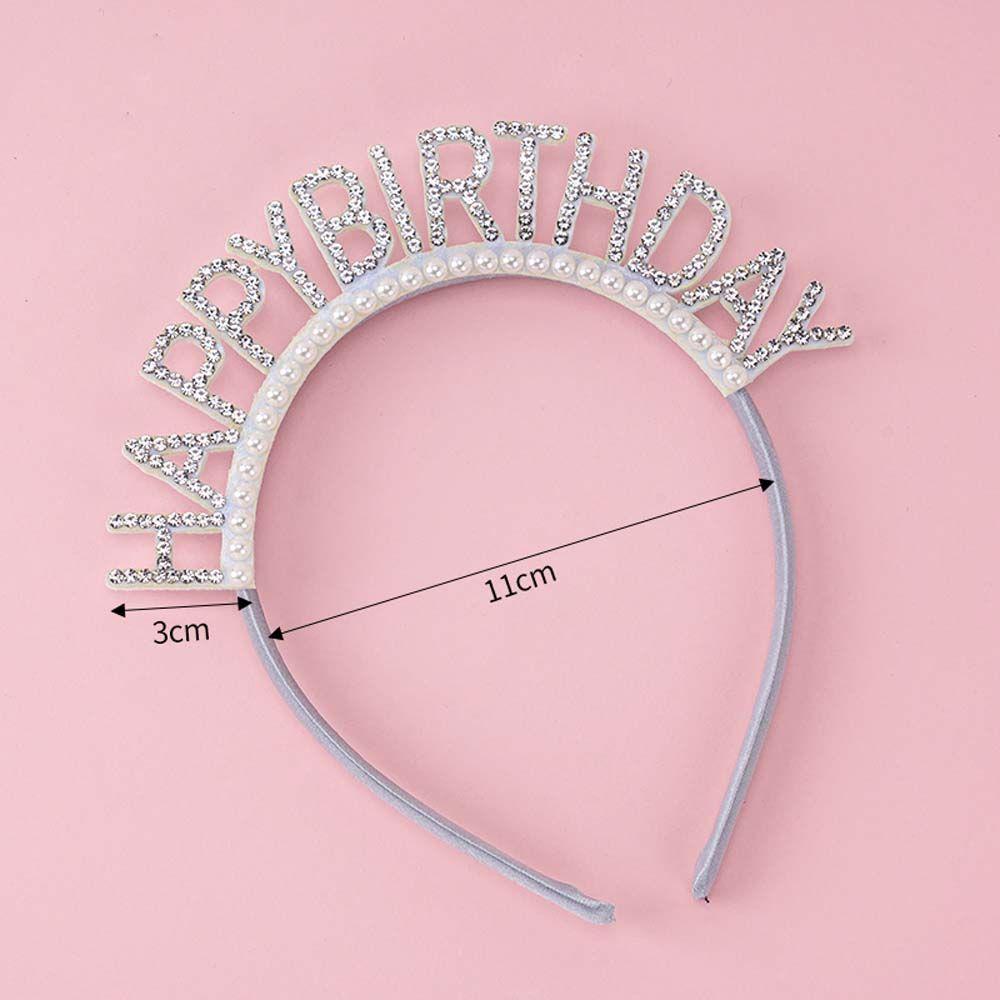 Pearl Zinc Zinc Alloy Queen Letter Birthday Hair Hoop Rhinestone Crown Happy Birthday Headband Female Jewelry