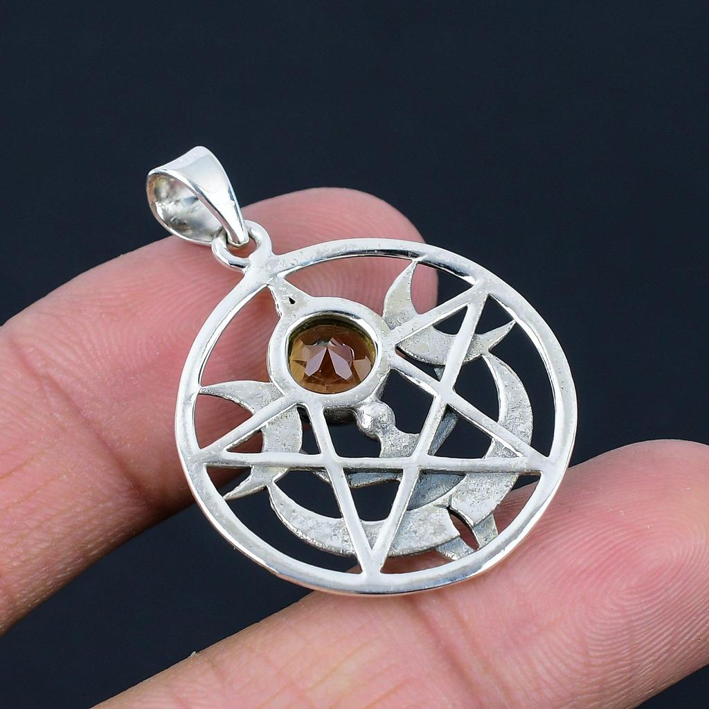 Подвеска из натурального цитрина, серебро 925 пробы, тройная богиня луны, кельтская пентаграмма, пентакль, подвеска ручной работы, подарок на День святого Валентина