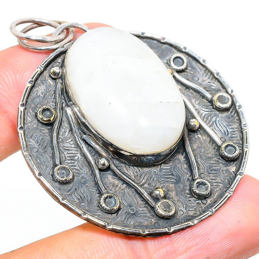 Rainbow Moonstone Handmade 925 Sterling Silver Gift Pendant 2.17" A3H29