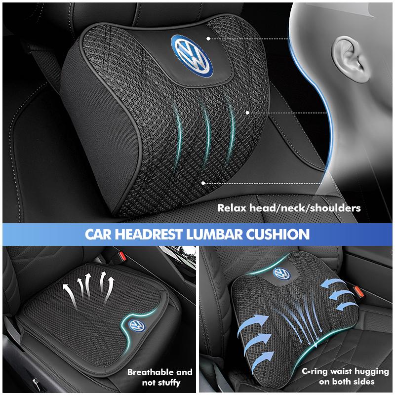 WET1 Car Headrest Lumbar Pillow Auto Neck Support Accessory For Volkswagen VW Scirocco Jetta Beetle Golf 4 5 6 Passat Polo B5