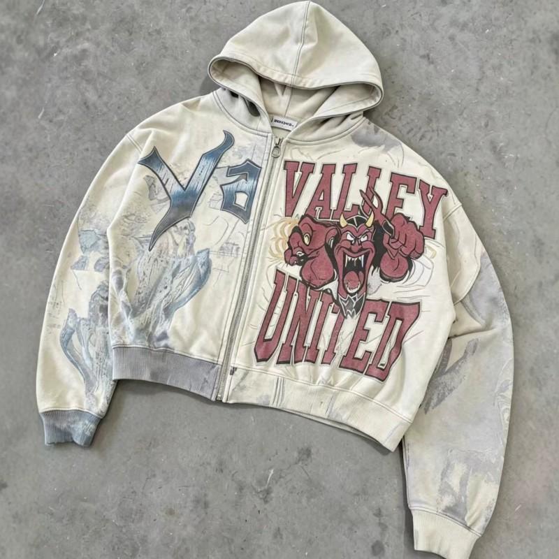 Unisex Y2K Streetwear Demon 3D Print Loose Fit Hooded Sweatshirt Jacket Teens