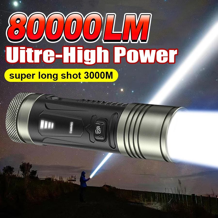 Перезаряжаемый фонарик 600 Вт, сверхмощная вспышка, мощный сильный свет, светодиодный фонарь для кемпинга