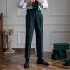 Mens Corduroy Naples Dress Pants Classic Fit Vintage Business Trousers Straight Pleat-Front Pant