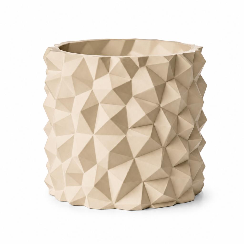 Modern, minimalist, stone-effect beige plant pot