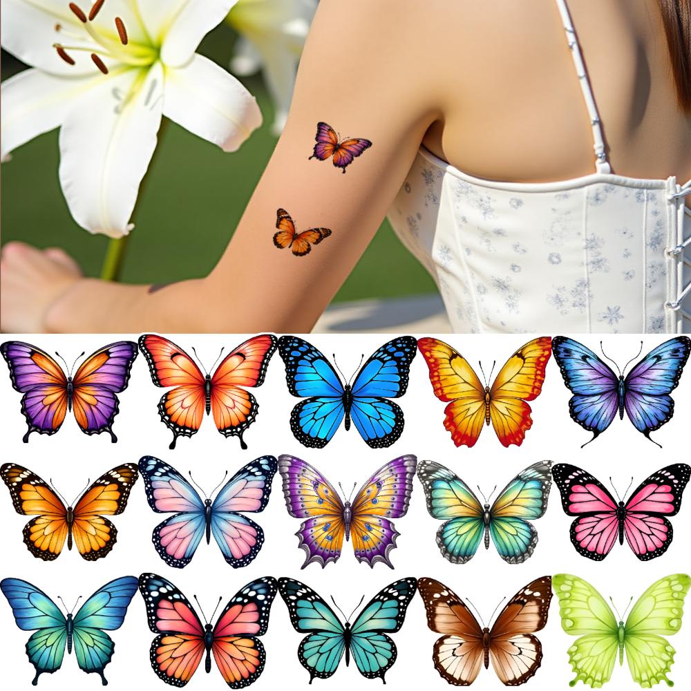 63pcs Temporary Tattoo Colorful Butterfly Stickers For Back Shoulders Adult