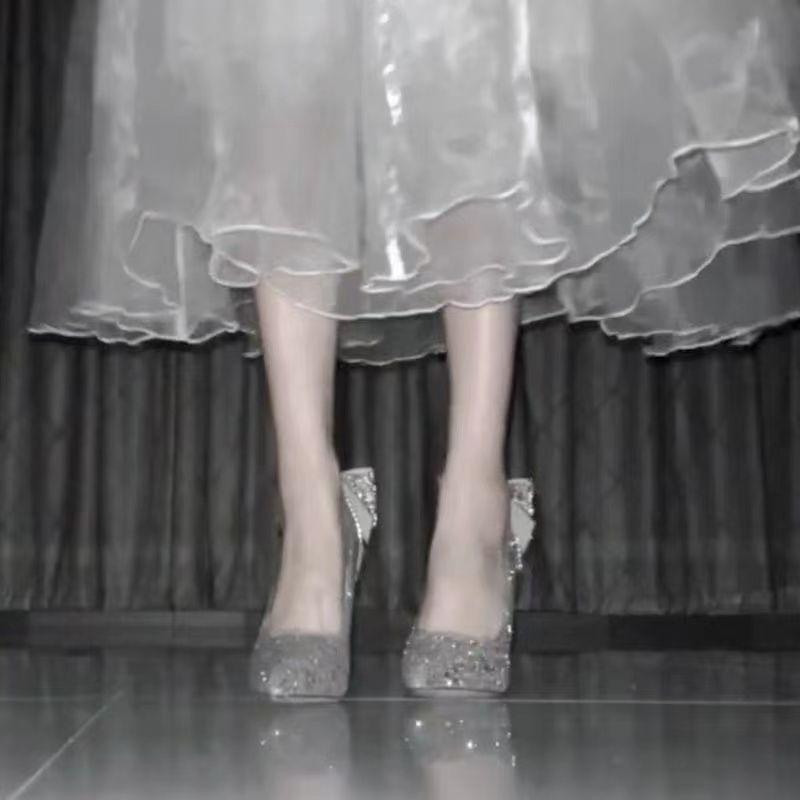 New Stiletto 18-year-old Adult Gift Sequined Diamond Crystal High Heels Butterfly Wedding Dress Two Wearing Wedding Shoes Bride