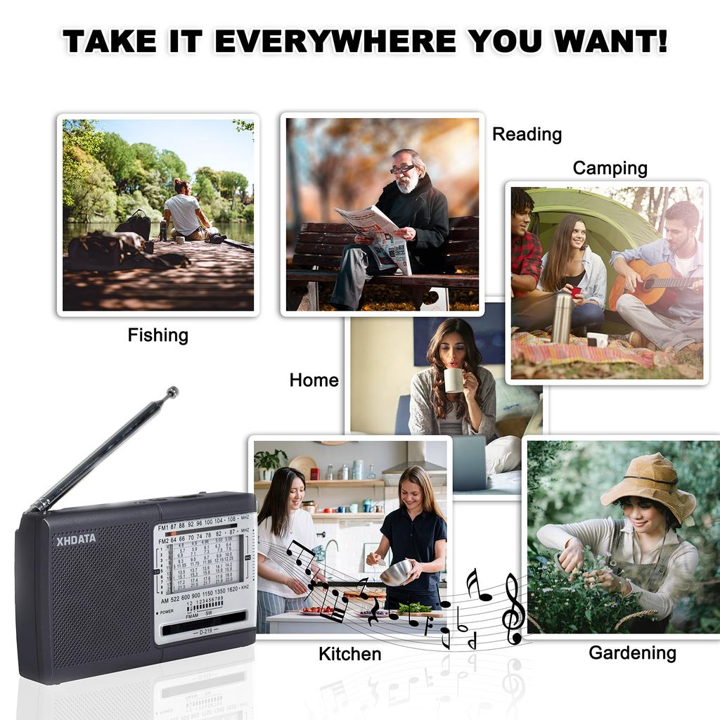 XHDATA D219 Портативный Коротковолновый Широкий FM Карманный Батарейки AA Аварийный Простой Горизонтальный Японская Инструкция Серый Радио, Компактный, FM, AM, SW,