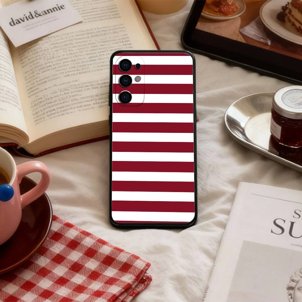 B-Burgundy W-White Stripe Phone Case For Samsung S 25,24,23,22,30,21,10,9,Ultra,Plus,Lite,FE,4,5 G Soft Black Case