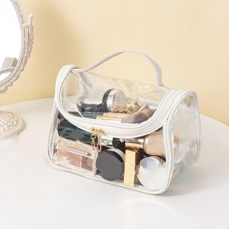 Transparent Mesh Cosmetic Bag Women Makeup Bag Double Zipper PVC Waterproof Makeup Pouch Toilet Wash Bag Large Tote Handbag