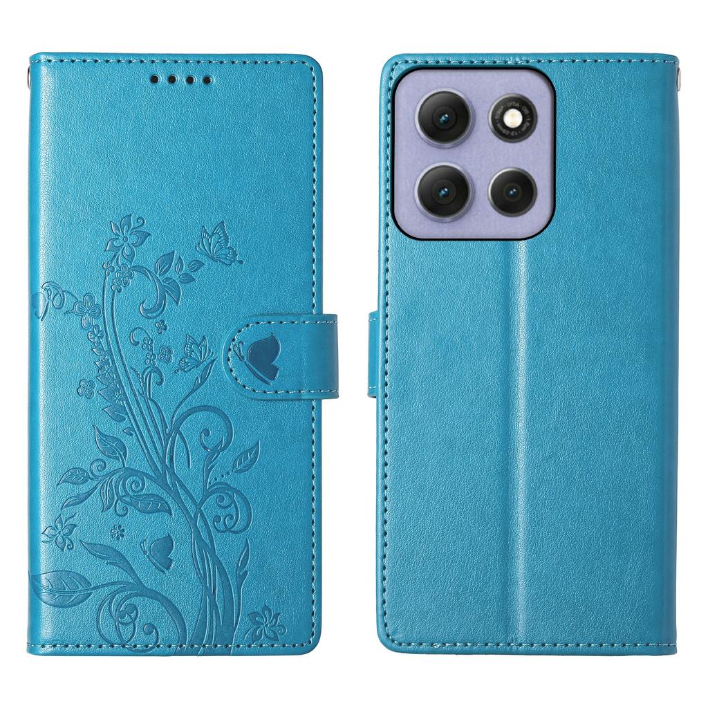 Для Motorola Moto G86 5G Чехол-кошелек Бабочка Цветочный Оттиск Искусственная Кожа Чехол для телефона с ремешком на запястье