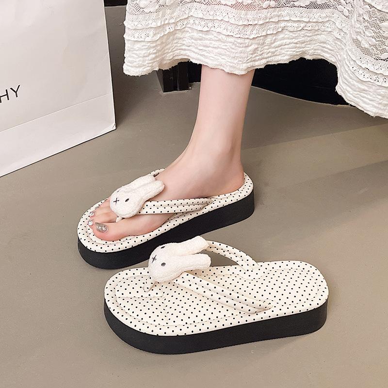 Cartoon Flip-flops Female Summer Internet Celebrity Solid Color Comfortable Thick Bottom Flat Heel Waterproof Non-slip Versatile Photo Super Cute