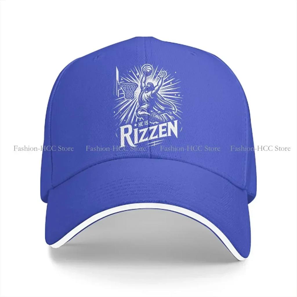 Washed Unisexs Baseball Cap   Trucker Snapback Caps Dad Hat He Is Rizzin Meme Jesus