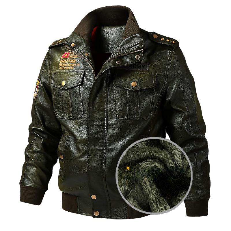 Зимняя флисовая утолщенная стираная куртка из искусственной кожи, мужская кожаная куртка большого размера