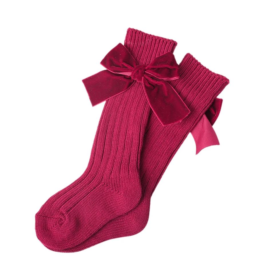 Kids Baby Girls Knitted Warm Knee High Stockings Bowknot Anti-Slip Mid Knee High Tube Soft Cotton Long Stockings