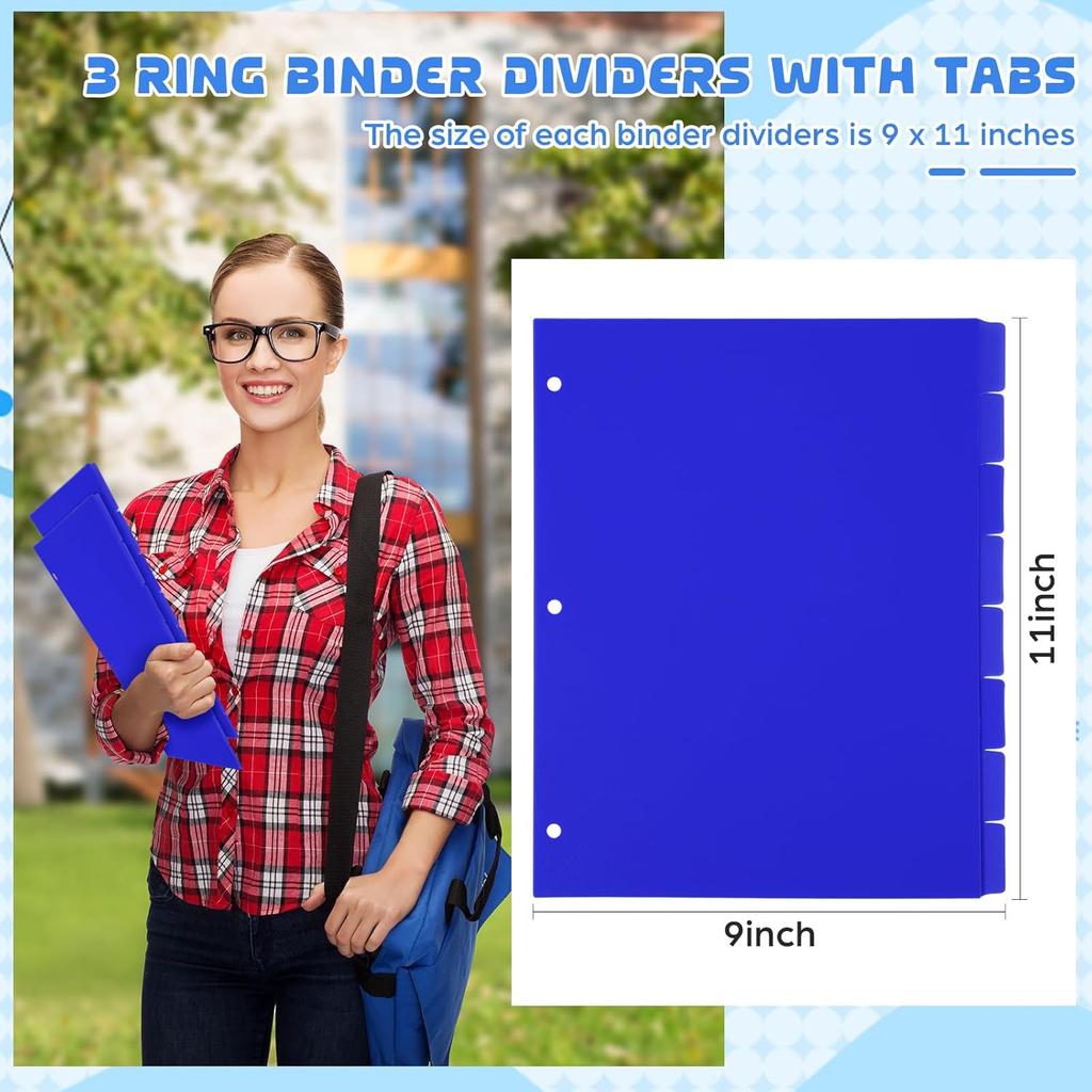 3 Sets 8 Tab Blue Binder Dividers for 3 Ring Binders 8.5 x 11 Inch Binder Dividers with 3 Hole Punched Page Dividers Sturdy Binder Index Dividers for