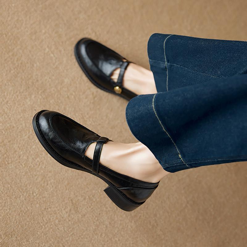 Women's Round Head Coarse Heel Single Shoes