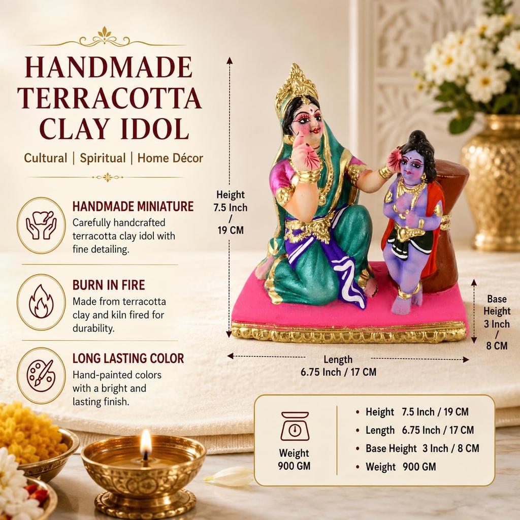Yasoda Punishing Krishna for Butter Theft Idol | Cultural & Spiritual Art | Handmade Clay Terracotta