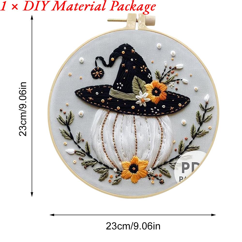 Halloween Embroidery Starter Kit Ghost & Gothic Stamped Cross Stitch Kits with Pattern & Embroidery Hoops for Adults & Beginners