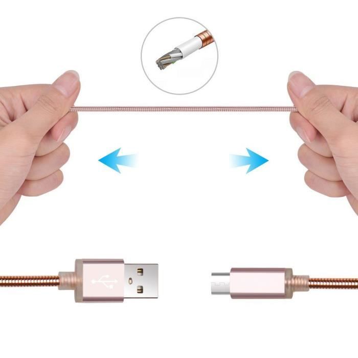 Micro USB Charger Cable - Brand - Model - 1m - Metal - Pink