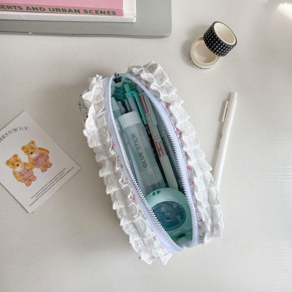 Large Capacity Pen Bag Lace Floral Pattern Stationery Bag High Quality Pen Box Gift