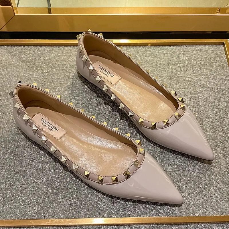 Flats Shallow Mouth Shoes Woman Flats Pointed Toe Modis Soft Rivets Studs Dress Ballerinas Fashion Shallow Mouth Korean Shoes