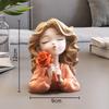 Lovely Wave Haired Girl Figures Rose Flower Statue Desk Decoration Exquisite Character Resins Sculpture Room Aesthetics Decor