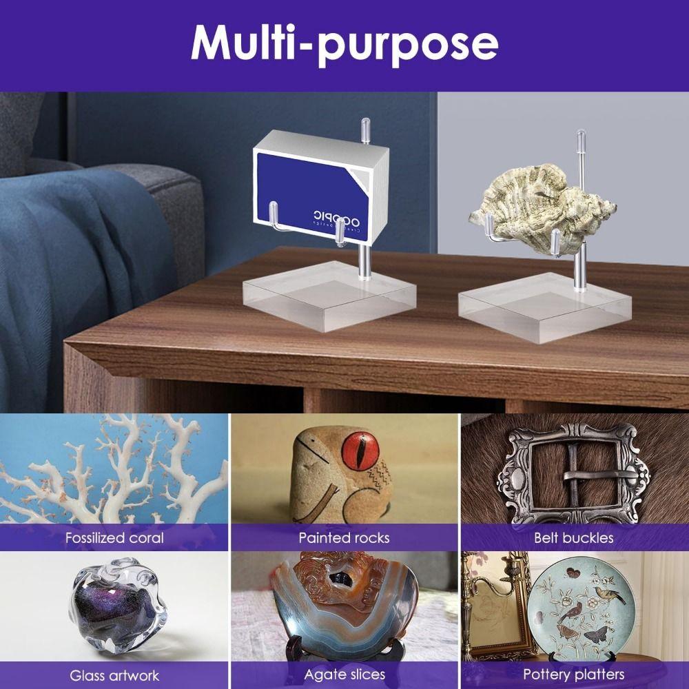 Round/Square Base Metal Arms Crystal Holder Soft Rubber Case Metal Mineral Rack Museum