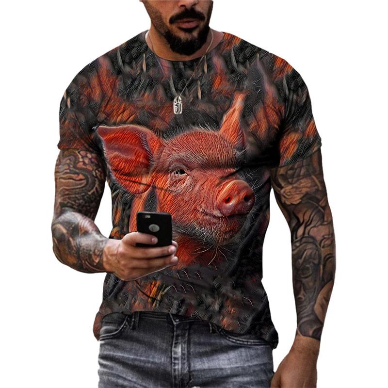 Летние футболки с забавным 3D рисунком свиньи, модные мужские уличные футболки в стиле хип-хоп с индивидуальным принтом, повседневные футболки с круглым вырезом и коротким рукавом