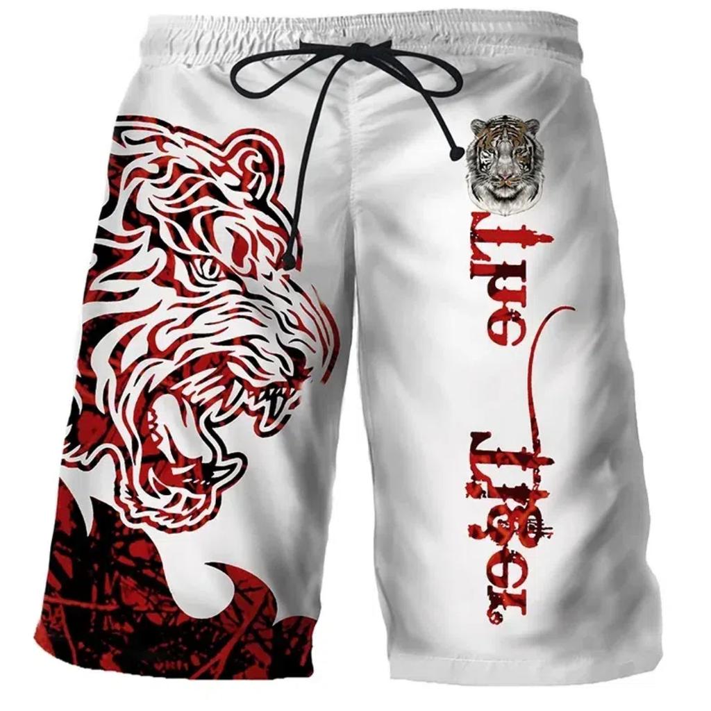 Крутые летние шорты Tiger Wolf, удобные гавайские пляжные шорты для доски для серфинга, быстросохнущие спортивные шорты, мужские пляжные шорты для мальчиков